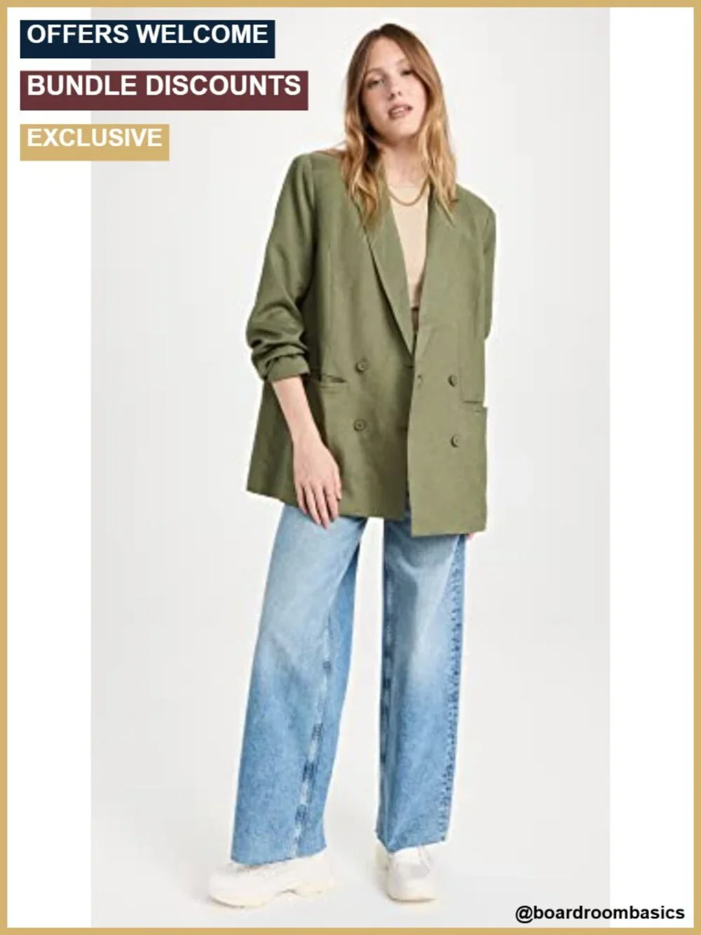 Linen Suiting Notch Lapel Blazer Double-Breasted Padded Shoulders